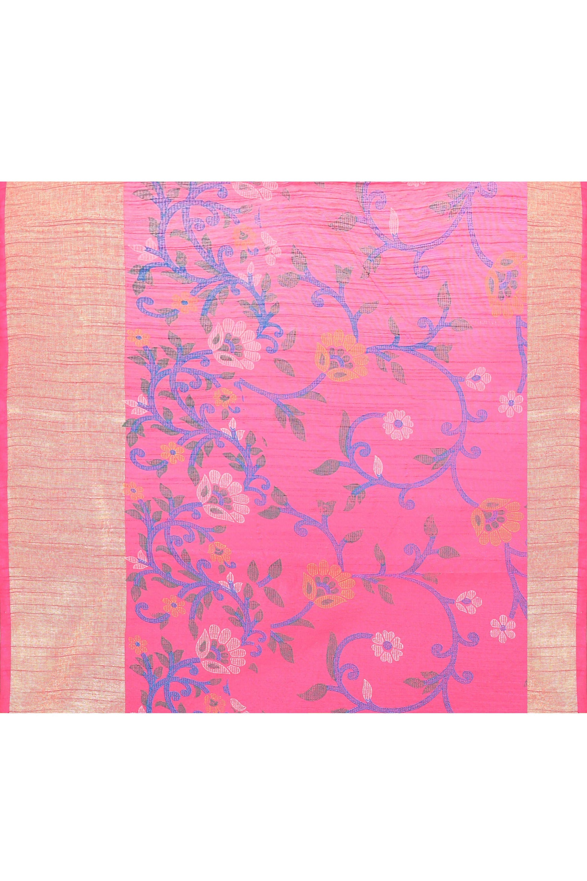 Piyari Fashion Women's Pink Embellished Cotton Blend Printed Saree