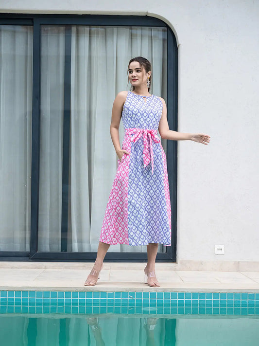 Yufta Purple And Pink Pure Cotton Colour Blocking Dress  Grab2Buy Yufta Grab2Buy