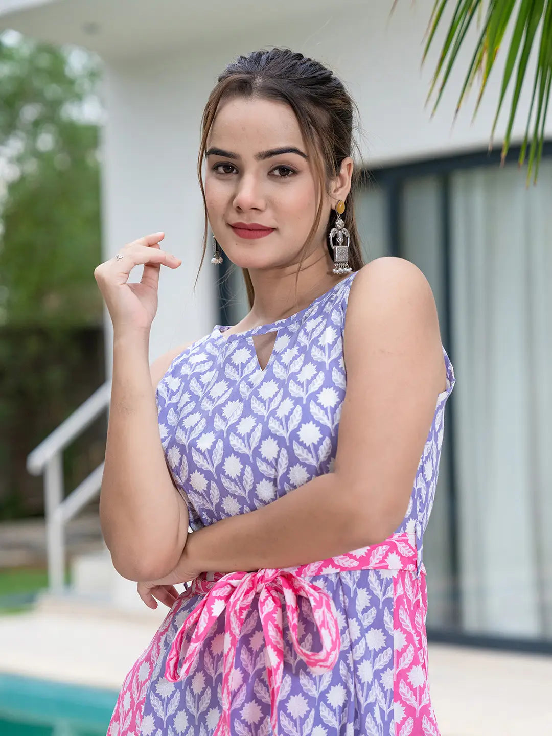 Yufta Purple And Pink Pure Cotton Colour Blocking Dress  Grab2Buy Yufta Grab2Buy