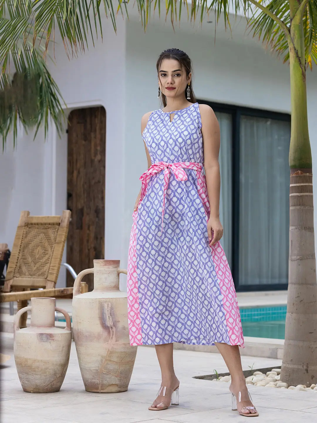 Yufta Purple And Pink Pure Cotton Colour Blocking Dress  Grab2Buy Yufta Grab2Buy