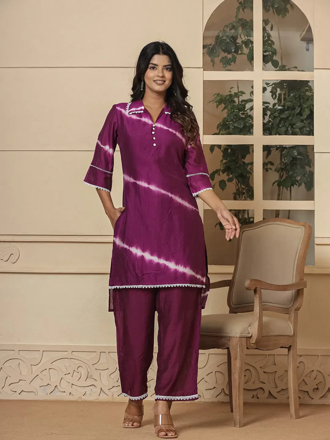 Yufta Purple Chanderi Silk Tie Dye Co-Ord Set 