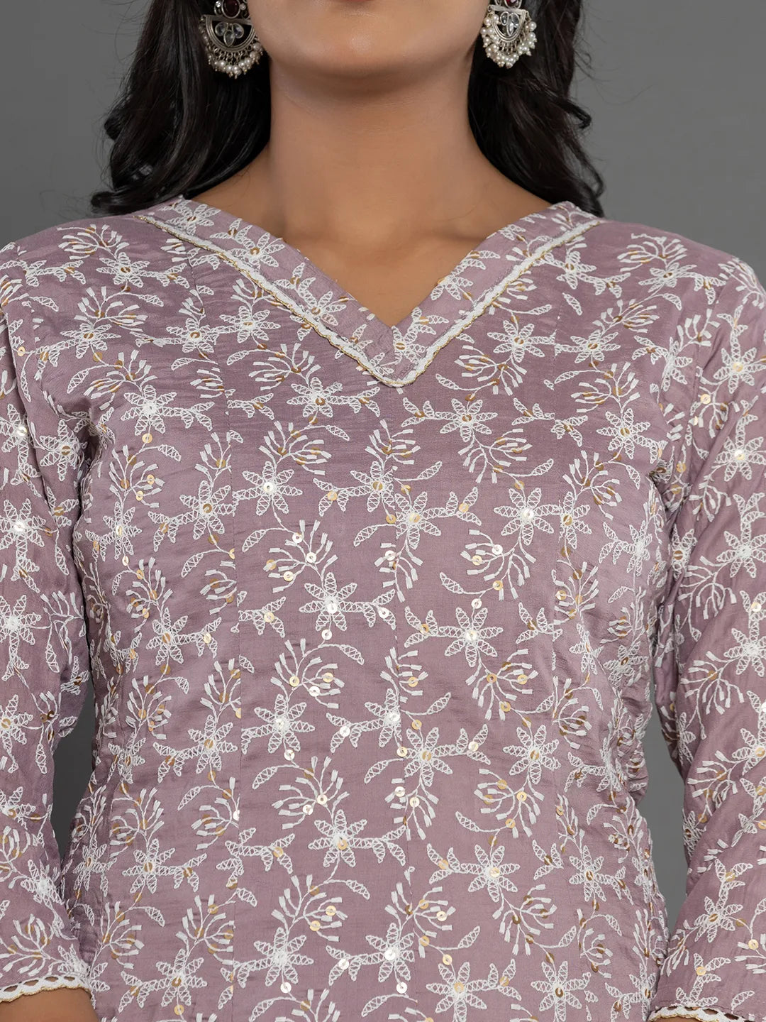 Yufta Purple Cotton Silk Embroidered Anarkali Kurta Dupatta Set 