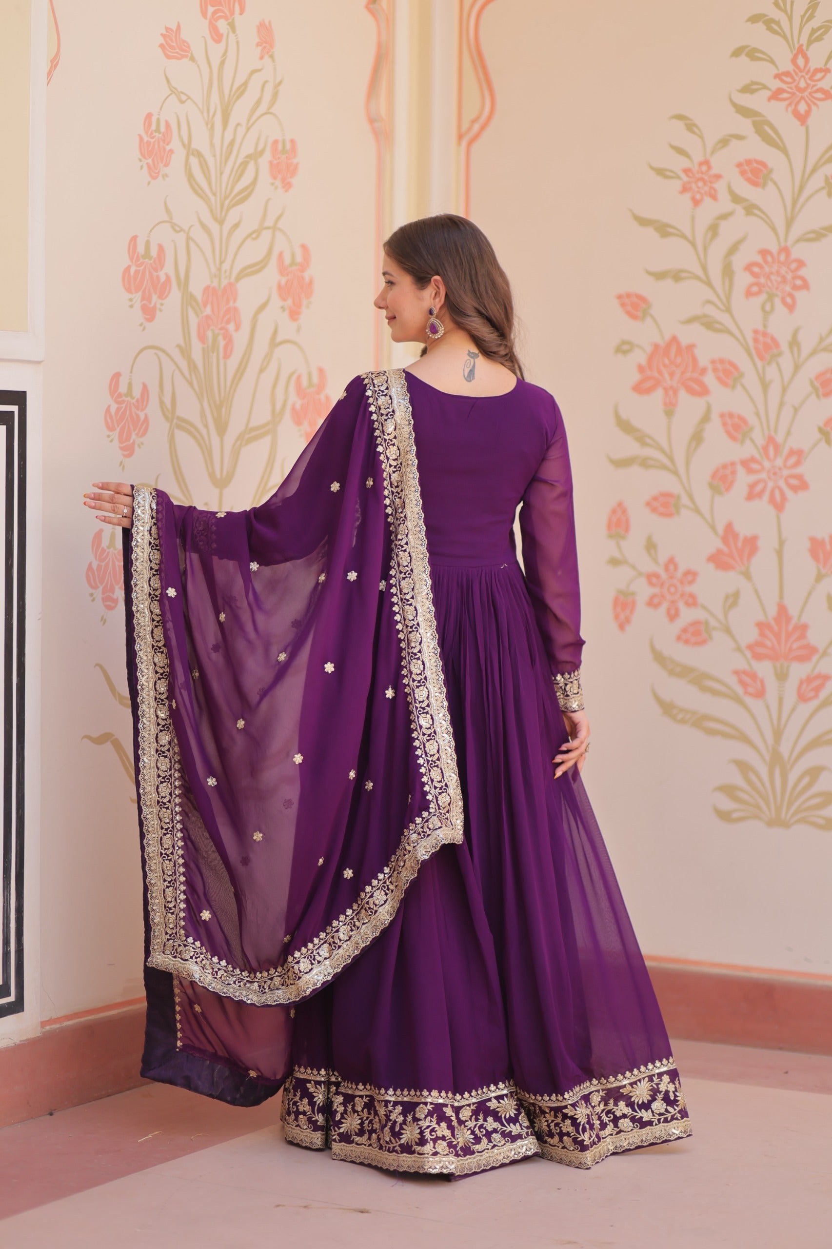 Evanik Faux Georgette With Embroidered Work Wedding Gown Dupatta