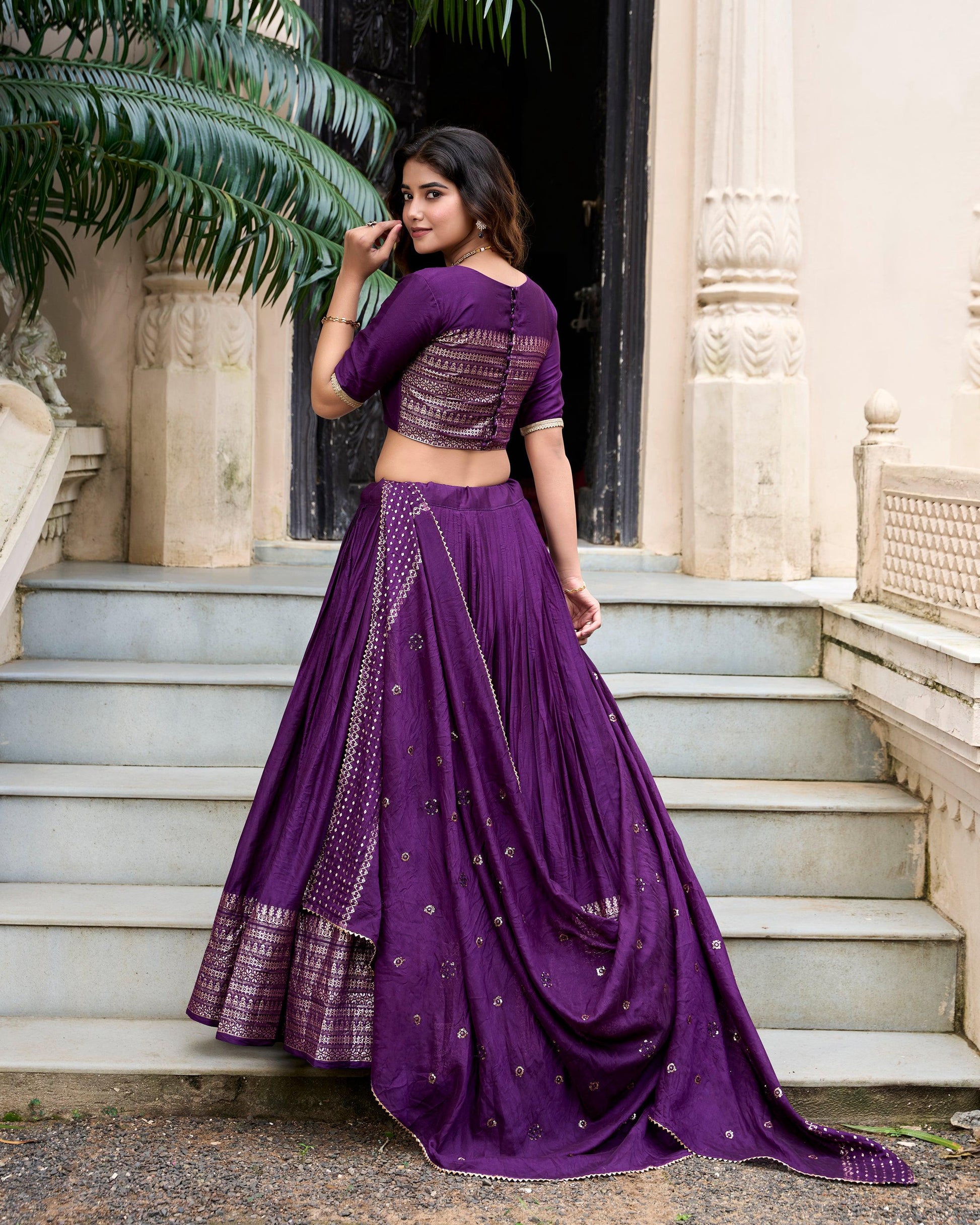 Evanik Women Pure Chanderi Plain With Zari Weaving Work Border Stitched Lehenga With Unstitched Blouse Dupatta(Up to 42)