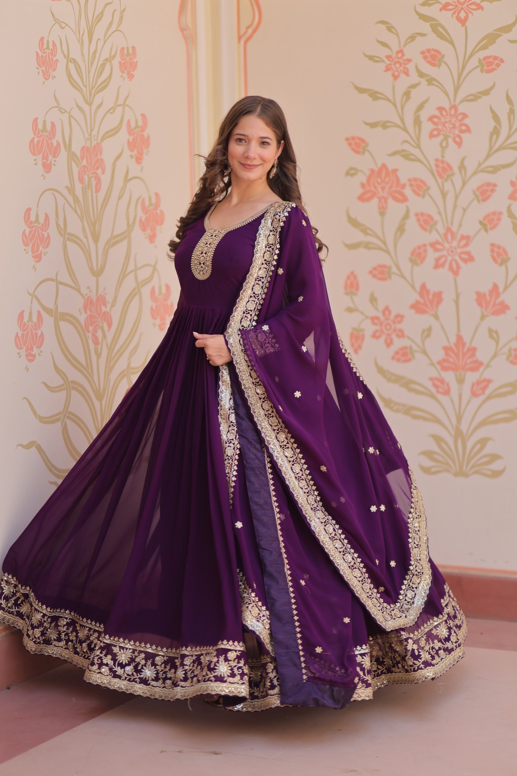 Evanik Faux Georgette With Embroidered Work Wedding Gown Dupatta