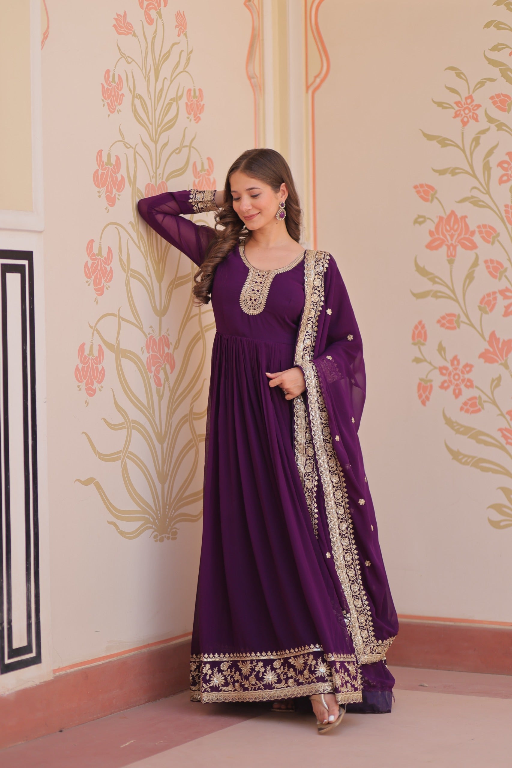 Evanik Faux Georgette With Embroidered Work Wedding Gown Dupatta