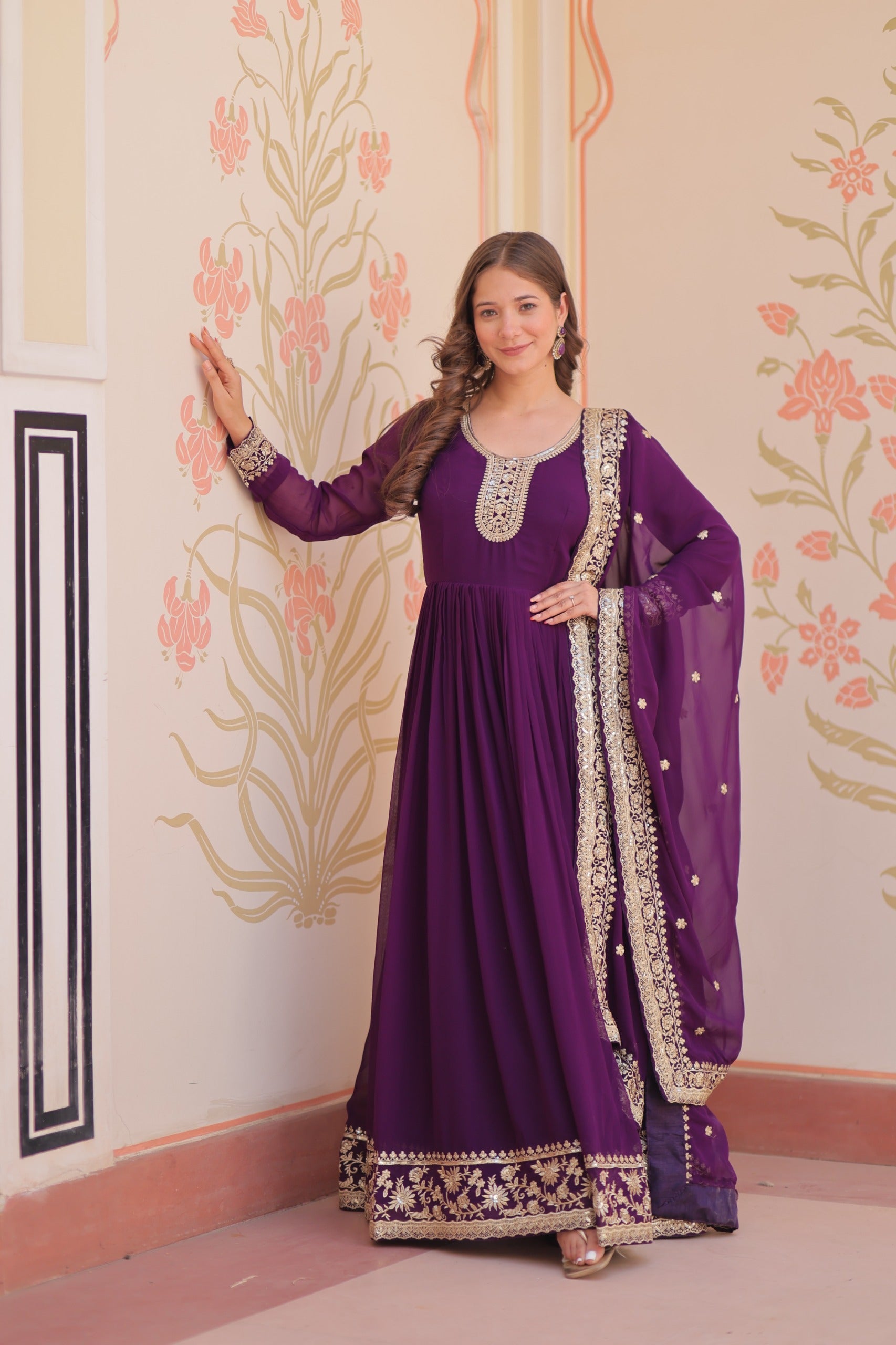 Evanik Faux Georgette With Embroidered Work Wedding Gown Dupatta