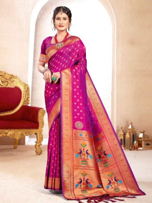 Anaita Purple Banarasi Saree With Blouse Piece
