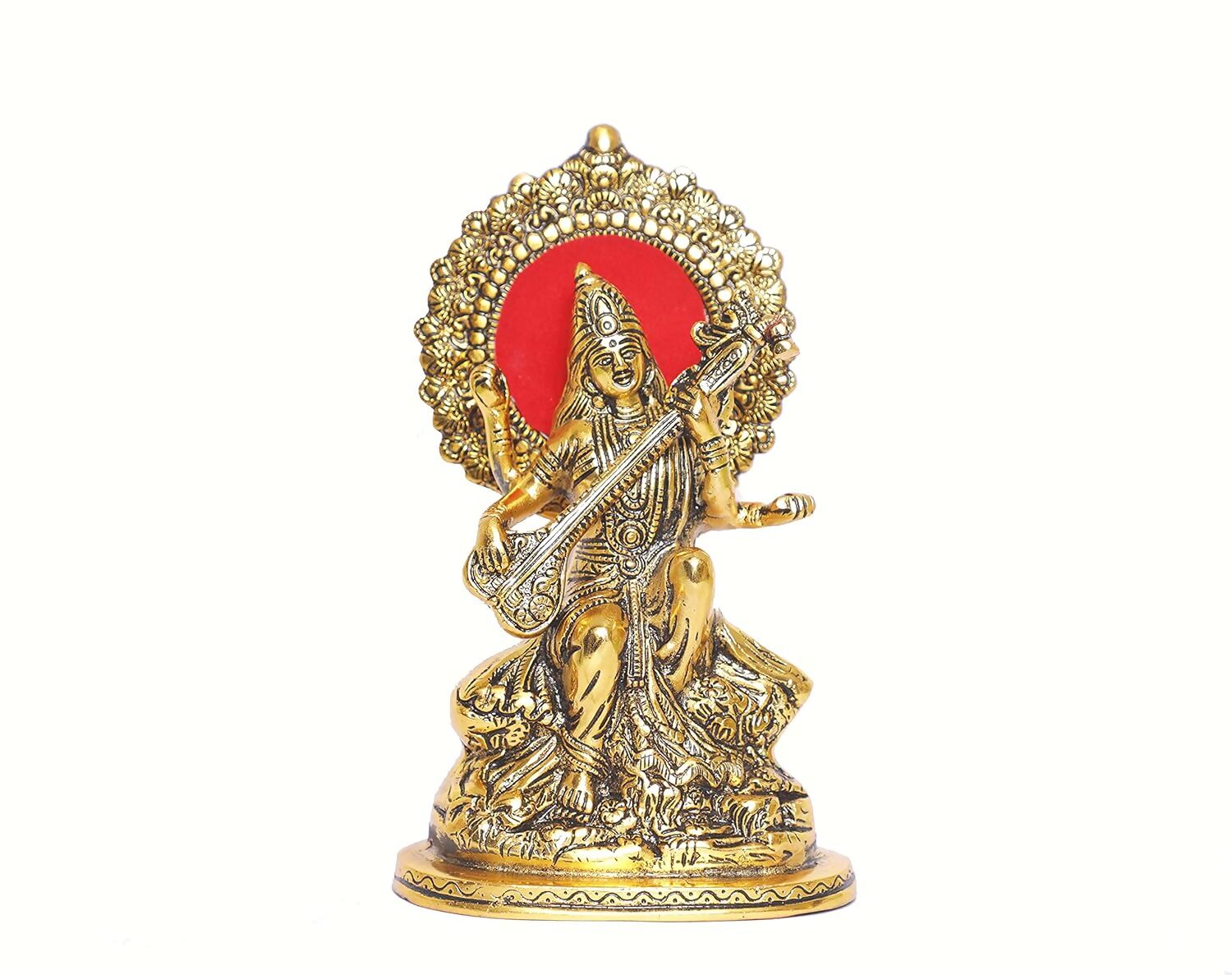 KridayKraft Gold-Polished Maa Saraswati Metal Statue 