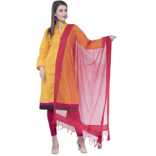 A R Silk Women's Gold Print Orgenza Cotton Mehroon Dupattas and Chunnis