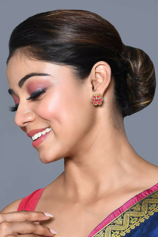 Joban Fashion Women Kundan , Brass And Ruby Stone Ruby Earrings 