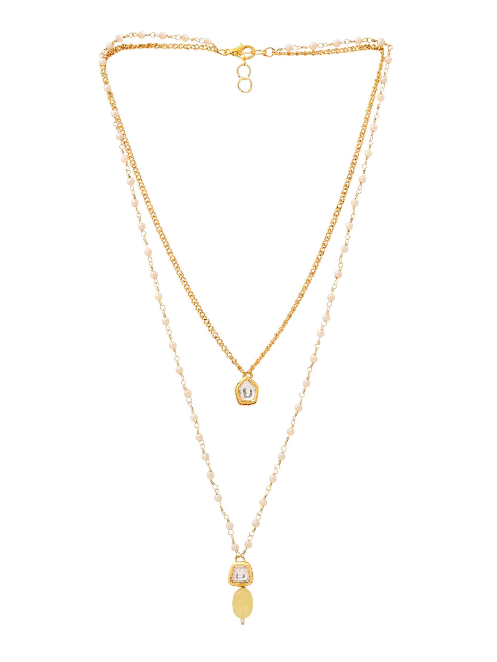 Ruby Raang Double Layered Yellow Onyx and Kundan Necklace
