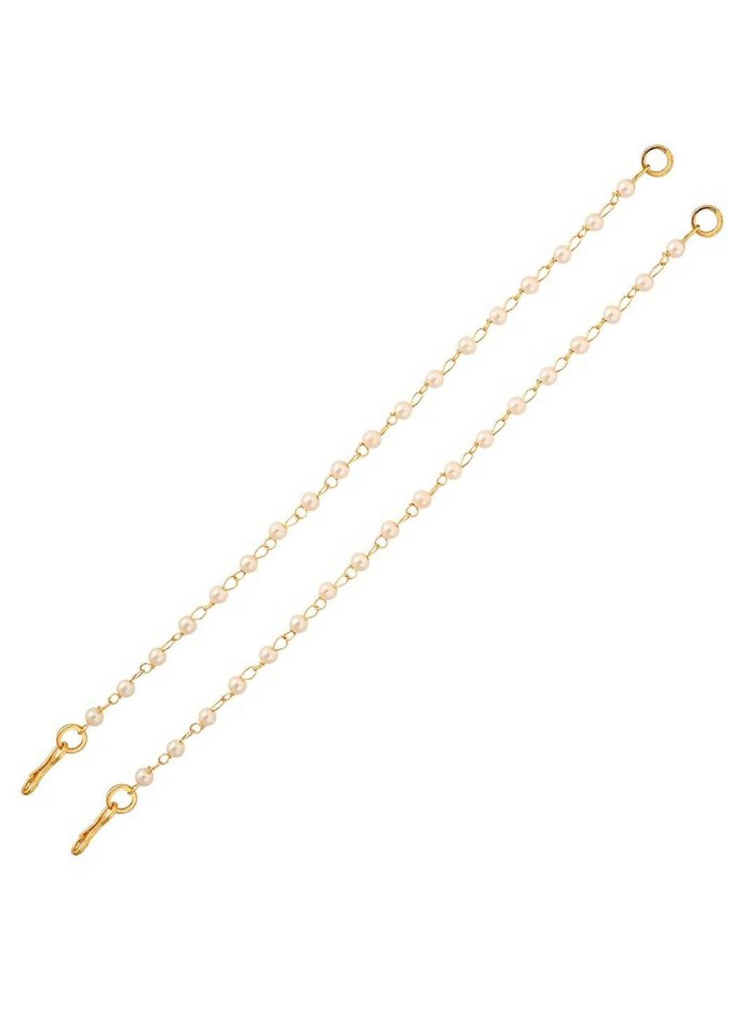 NVR Pearl Studded Classic Gold-Polished 1 Line Ear Chain Ear Cuff 
