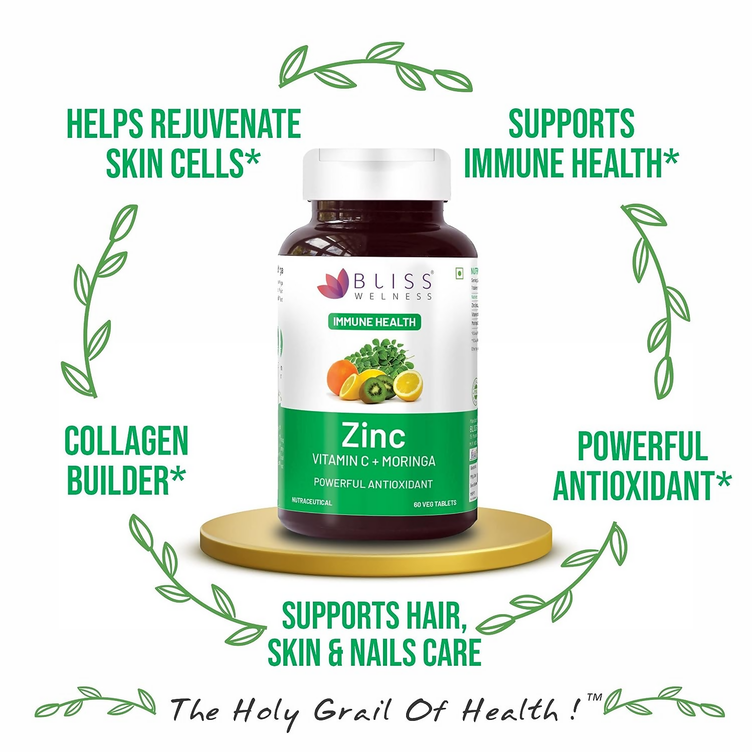 Bliss Welness Zinc Vitamin C+ Moringa Tablets - Grab2buy