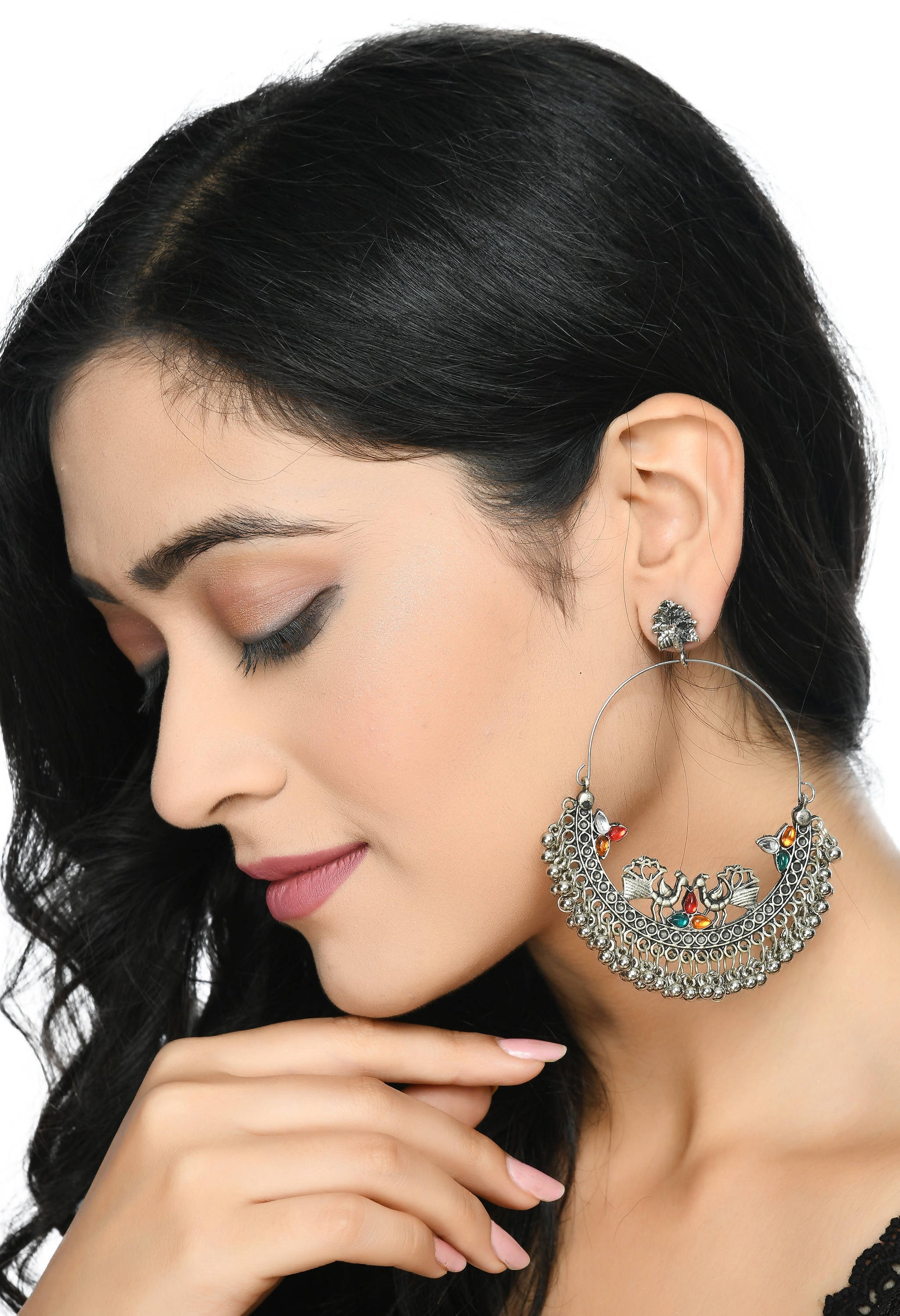 Mominos Fashion Johar Kamal Beautiful Peacock Design Chandbali Earrings 