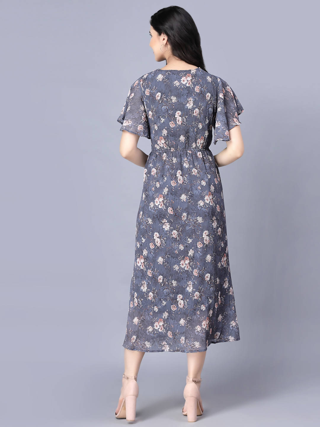 Myshka Women Grey Floral Midi Dress