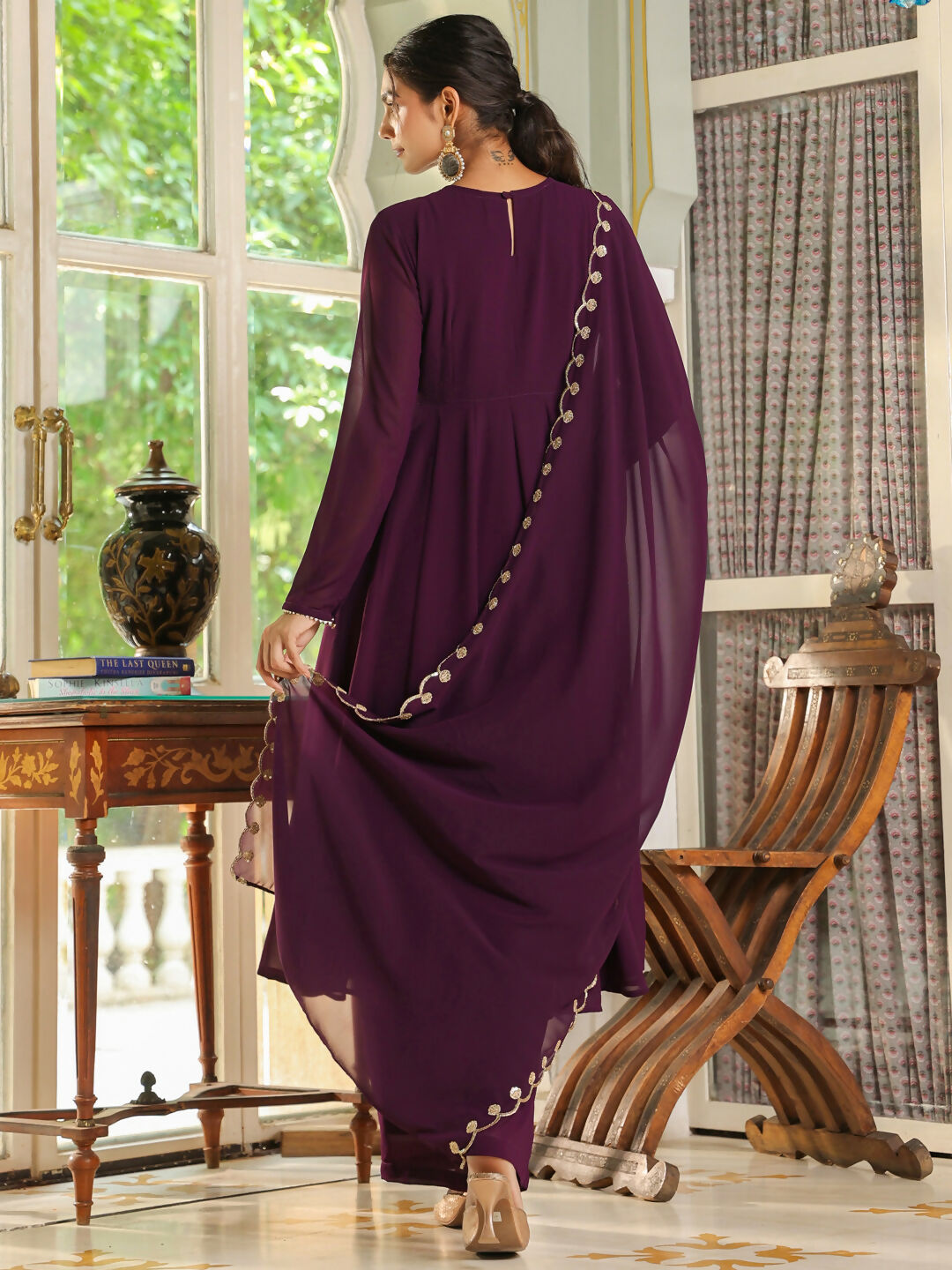 Janasya Purple Georgette Embroidered Kurta,Bottom & Dupatta 
