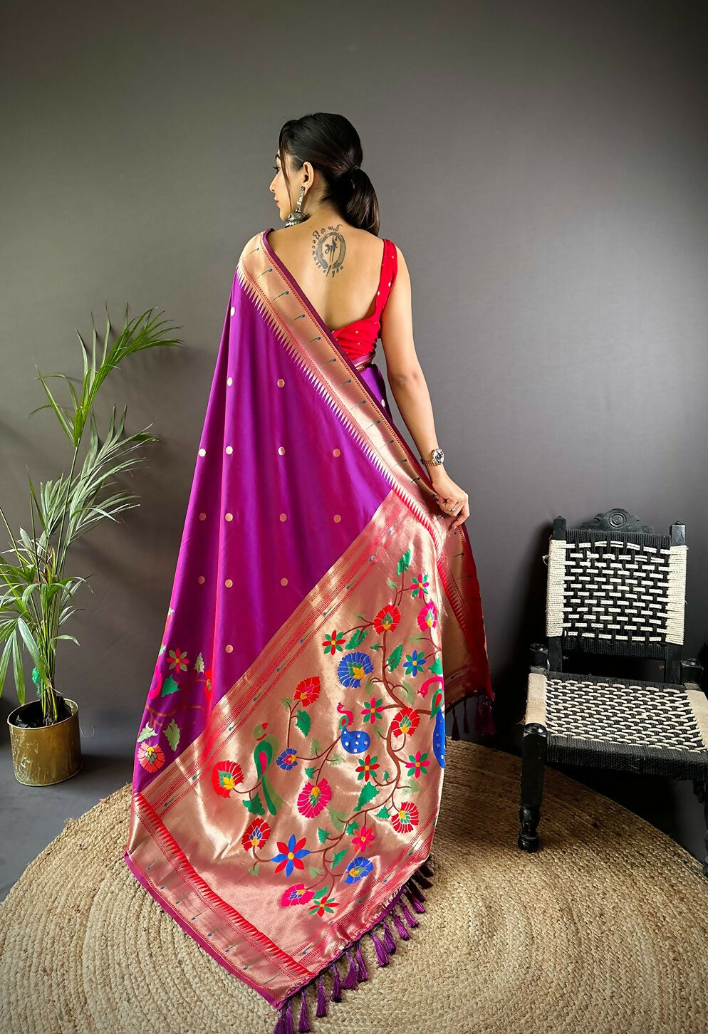 Joban Fashion Rani Pink Motifs Paithani Sarees