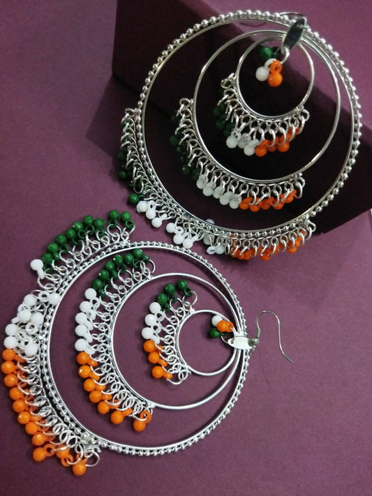 Mominos Fashion Traditional Silver-Plated Indian Tricolor Earrings - Grab2buy