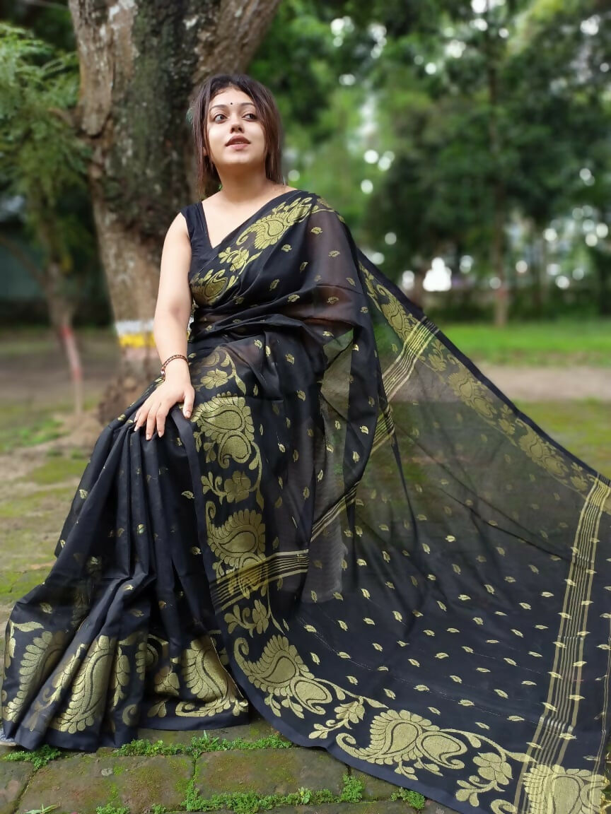 Exclusive Collection Black Beautiful Cotton Silk Grab2Buy 