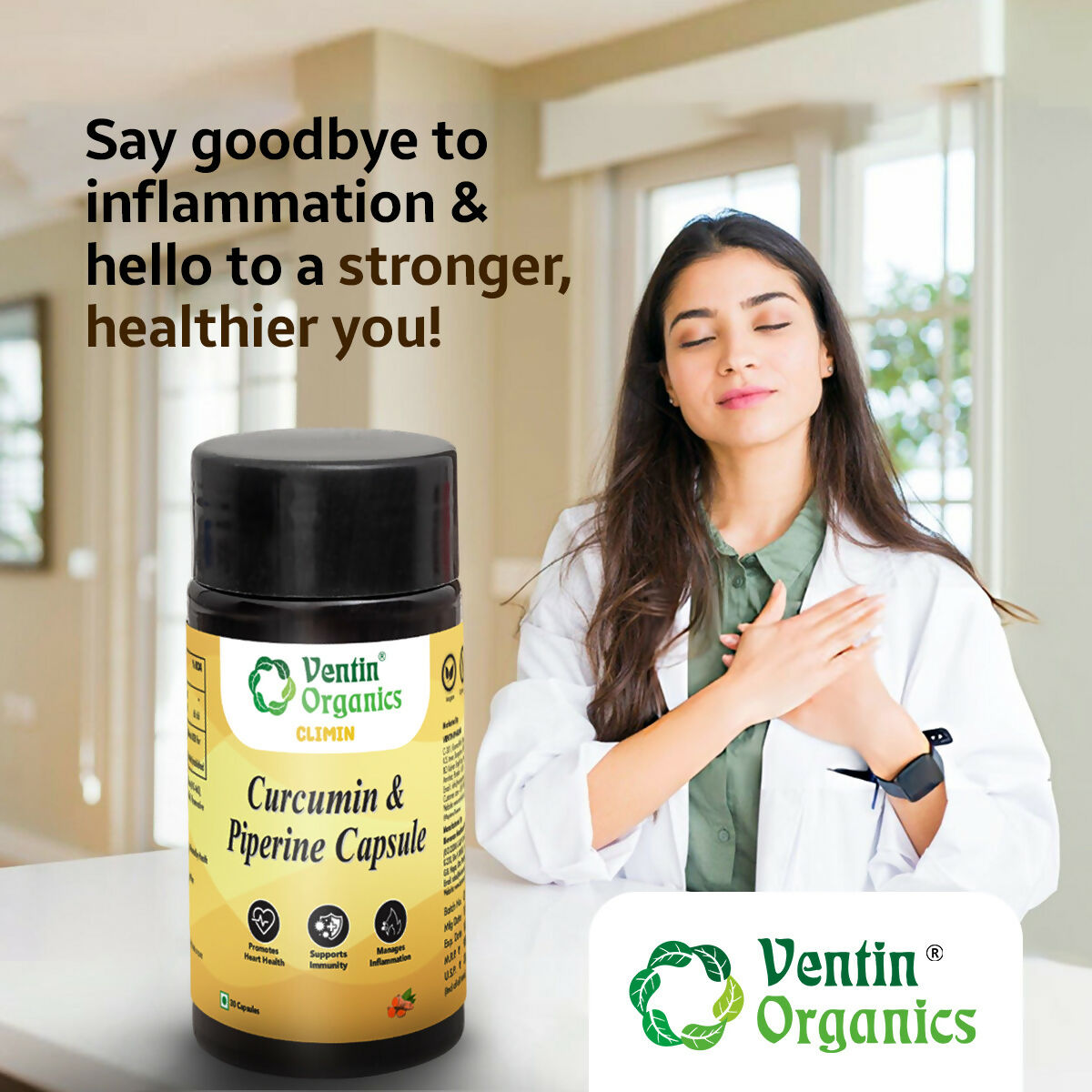 Ventin Organics Climin Curcumin with Piperine Capsules 