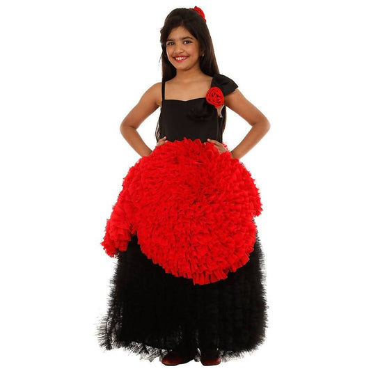 Asmaani Baby Girl's Red & Black Colour Satin A-Line Maxi Full Length Dress (AS-DRESS_22072) - Grab2buy