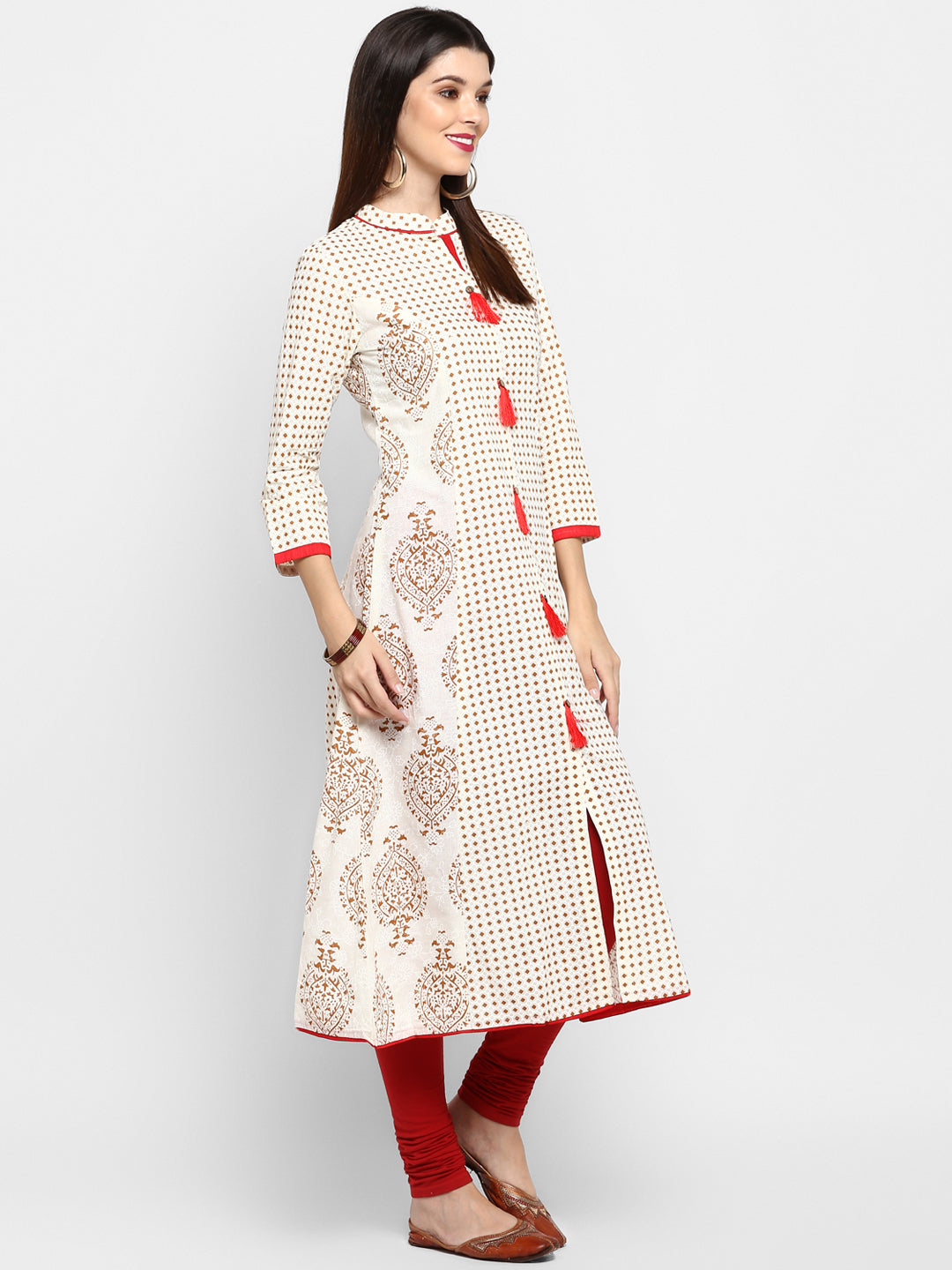 NOZ2TOZ Women's Off-White A-Line Kurta- (1pc set) 
