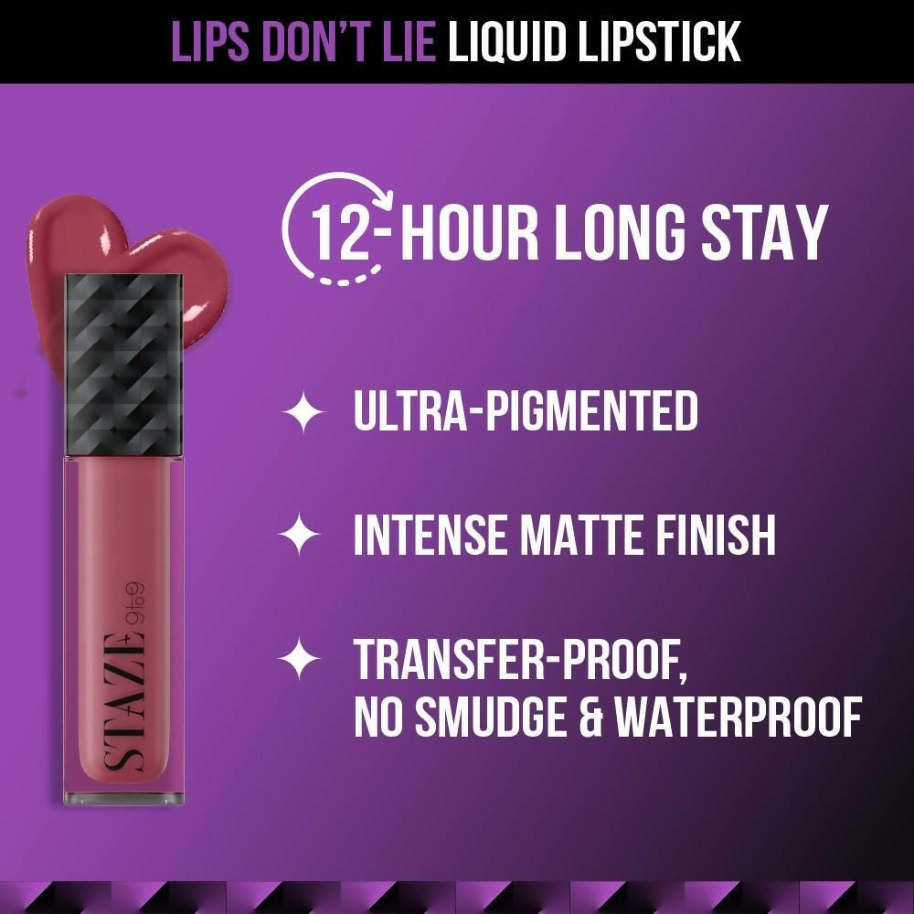 Staze 9to9 Lips Don't Lie Matte + Transferproof Liquid Lipstick - 02 Pink Mood On 