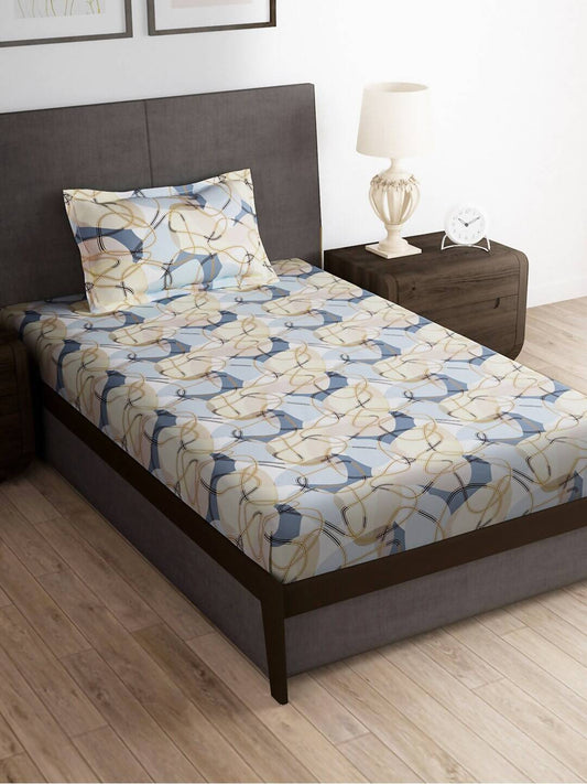Story@home Arena Cream-Coloured & Grey Printed 180 TC Bedsheet & Pillow Covers 