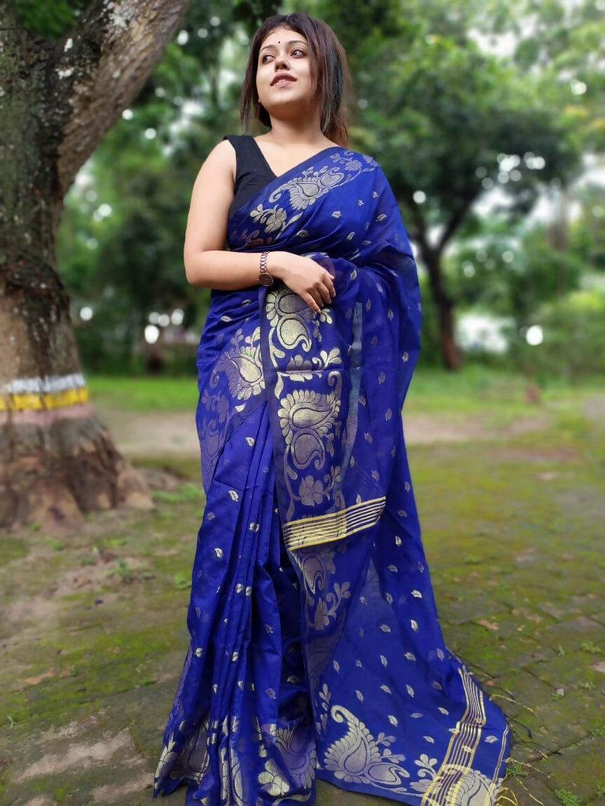Exclusive Collection Blue Beautiful Cotton Silk Grab2Buy 
