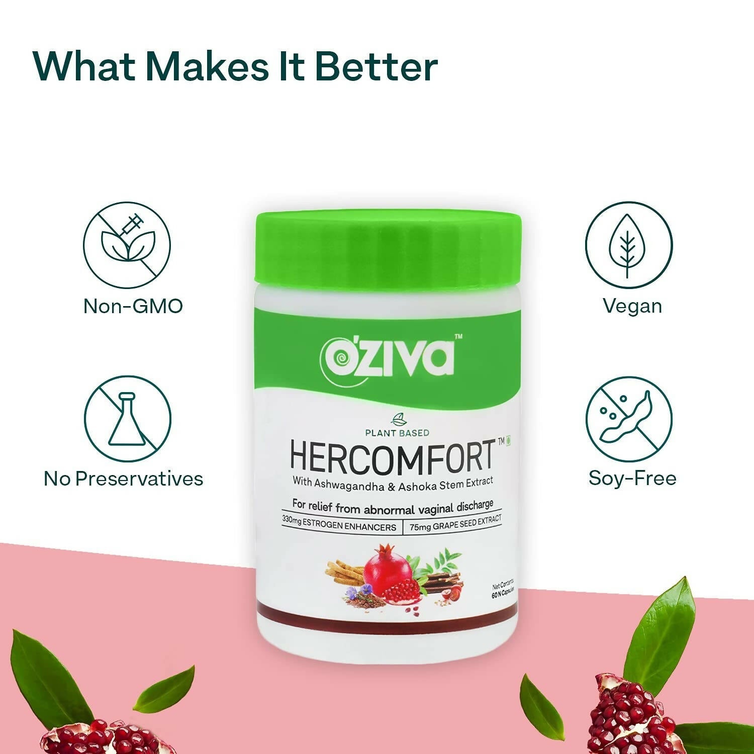 OZiva Plant Based HerComfort with Ashwagandha, Flax Seeds & Ashoka Stem Extracts Capsules - Grab2buy