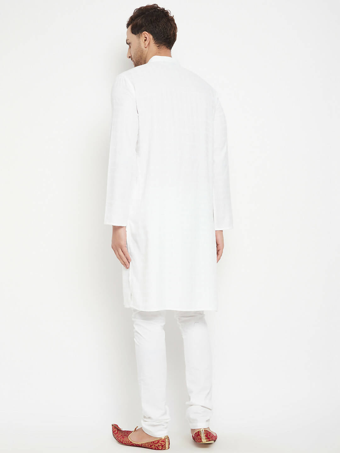 Even Apparels White Viscose Long Men's Kurta With Band Collar 