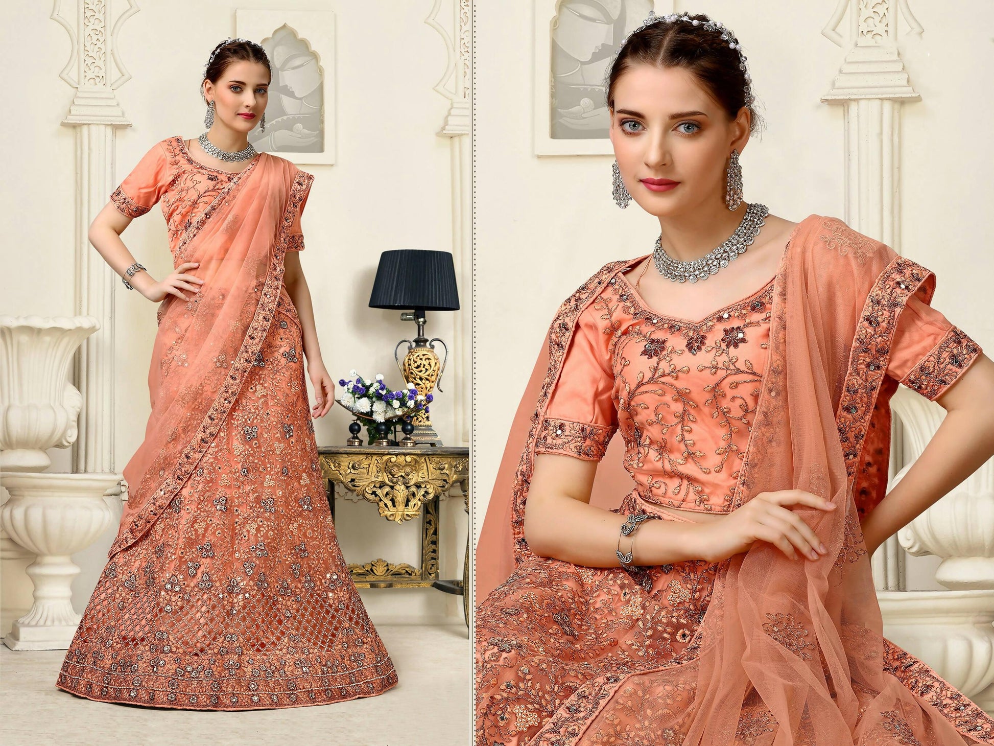 Orange Net Fancy Zari Embroidered work Lehenga Choli with Dupatta - Heer