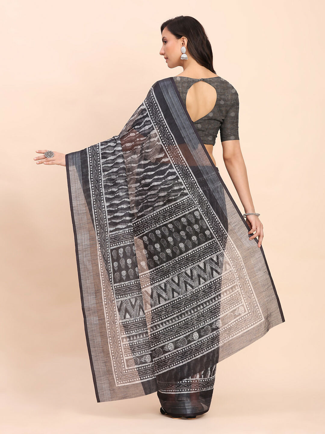 Shree Shyam Fashion Linen Cotton Black Saree