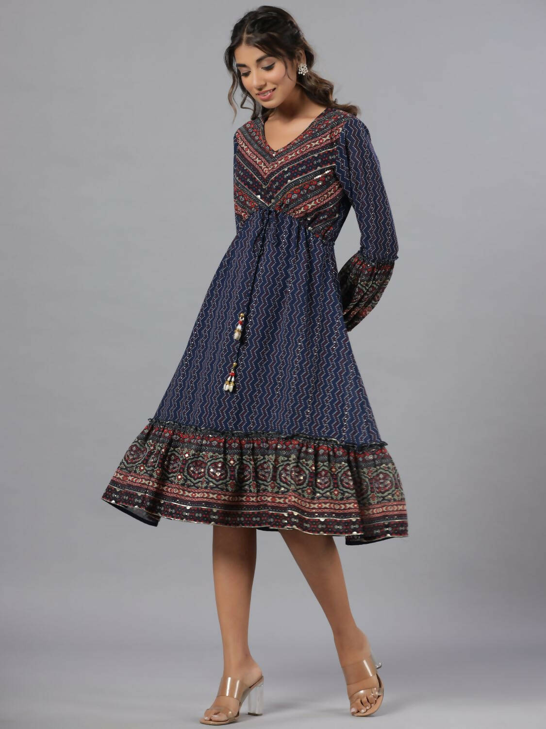 Juniper Women Navy Blue Georgette Printed Midi Dress