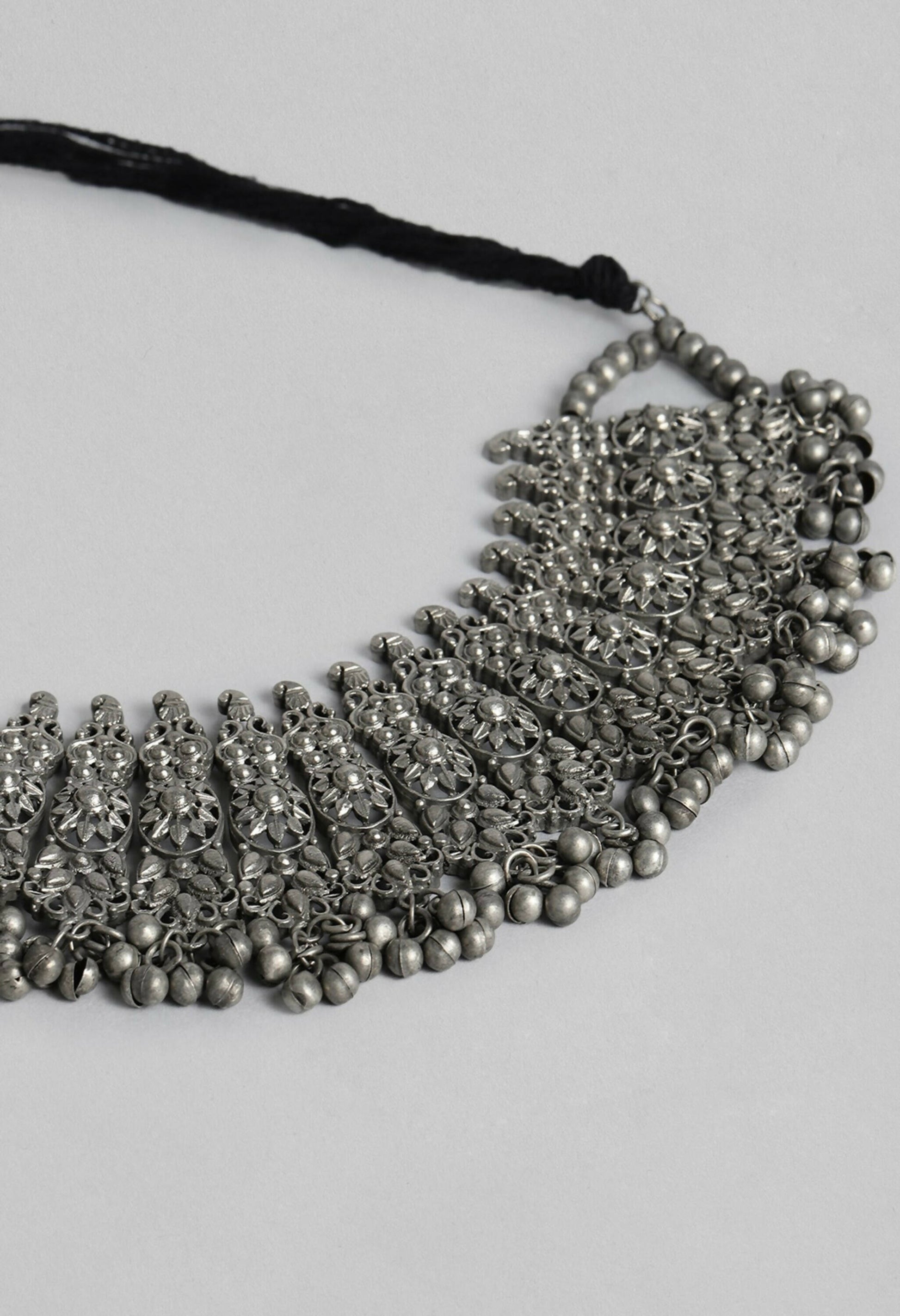 Mominos Fashion Johar Kamal Oxidised Silver-Plated Brass Finish Temple Jewellery with Earrings For Women - Grab2buy