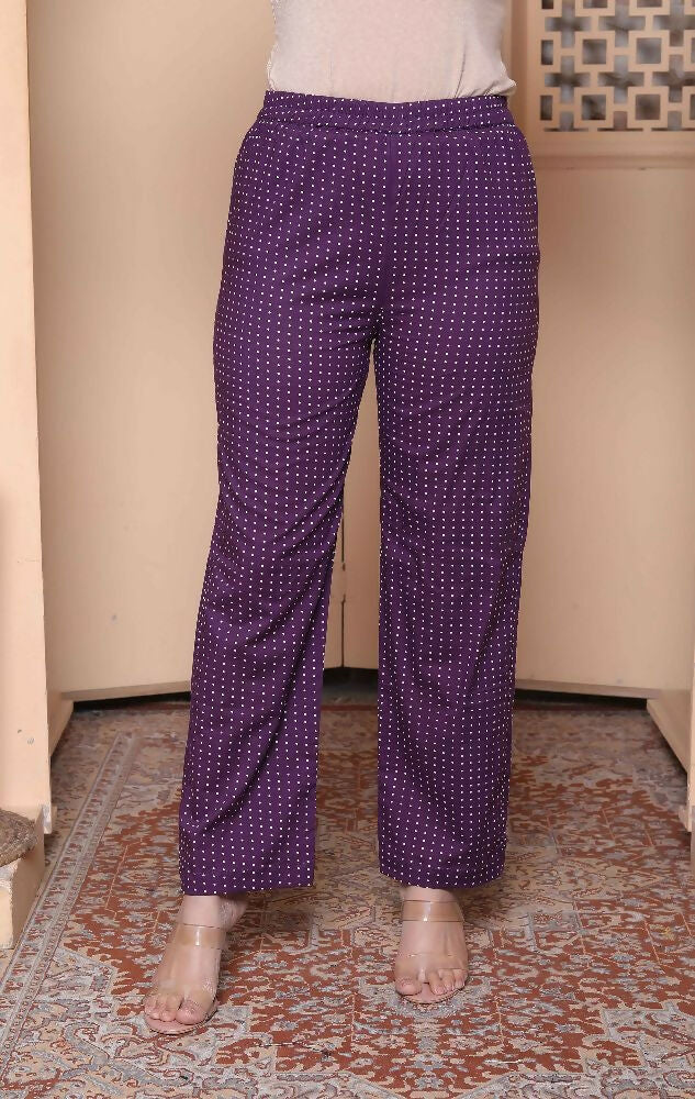 Miravan Womens Purple Cotton Animal Print Kurta With Palazzo And Dupatta