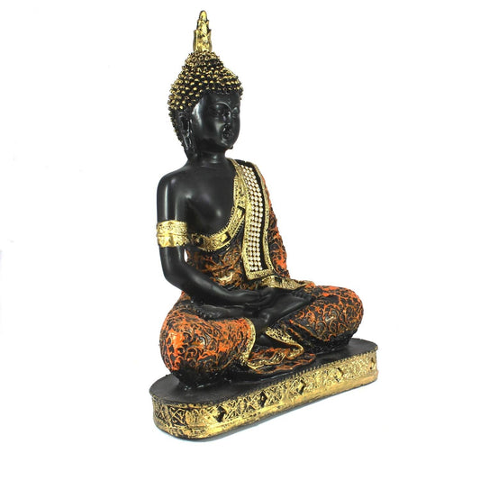 eCraftIndia Golden, Orange, and Black Polyresin Meditating Lord Buddha Statue - Grab2buy