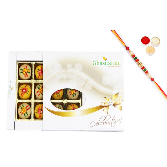 Ghasitaram Assorted Mawa Peda With Pearl Beads Rakhi 