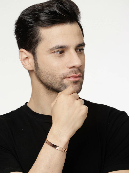 NVR Men Rose Gold Stainless Steel Cuff Bracelet | Grab2Buy