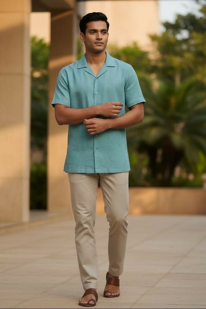 Seaform — Sea Green Linen Shirt by Hilo Design