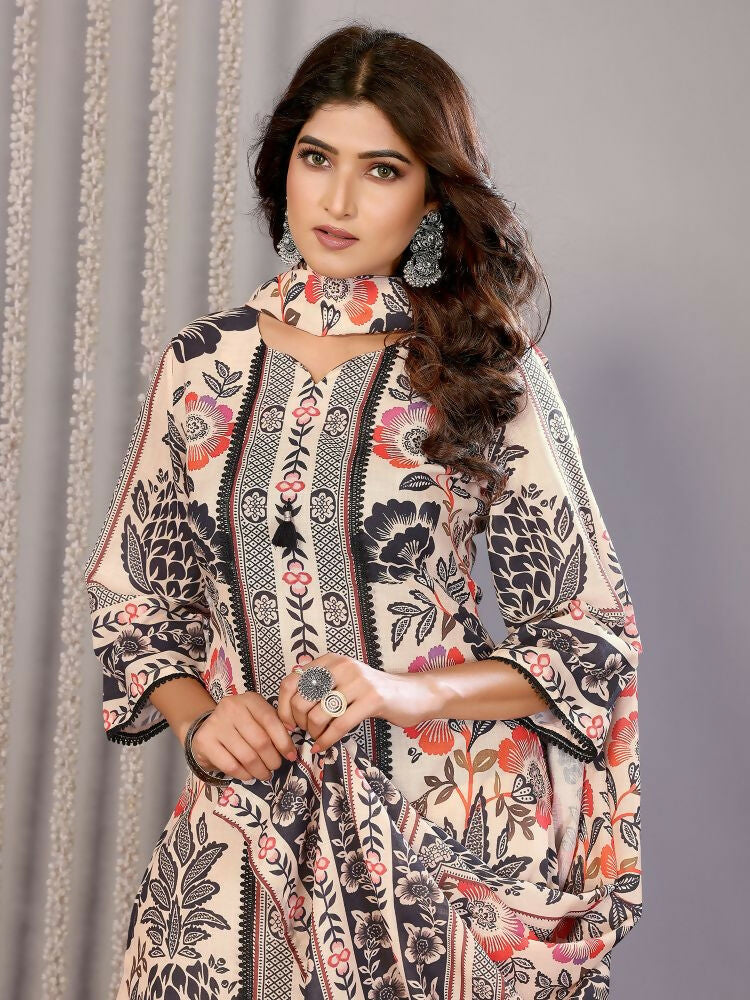 Joban Fashion Women Cream Linen Printed Stitched Kurta Set