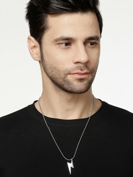 NVR Men's Set of 2 Black & Silver Flash Pendent With Chain - Grab2buy