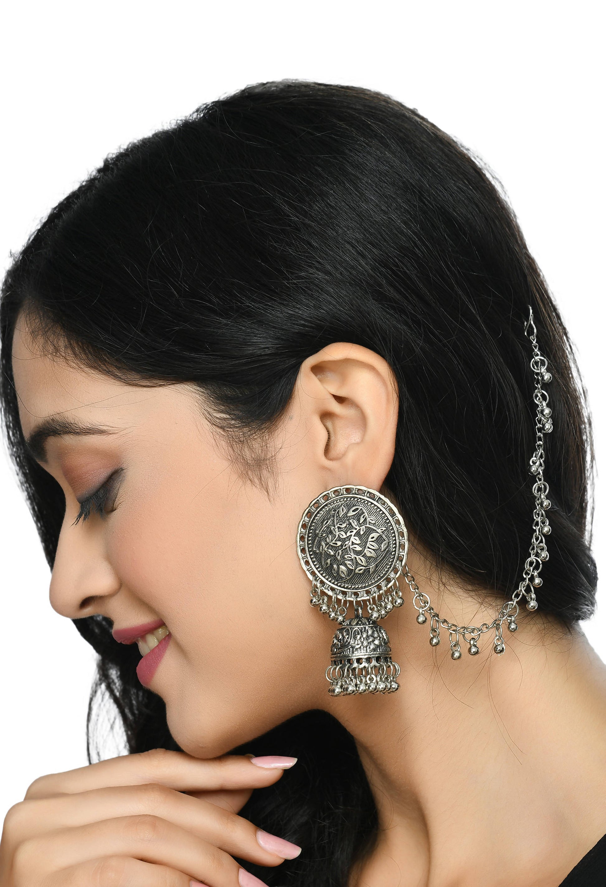 Mominos Fashion Johar Kamal Trendy Oxidized Silver Plated Bahubali Jhumkas - Grab2buy