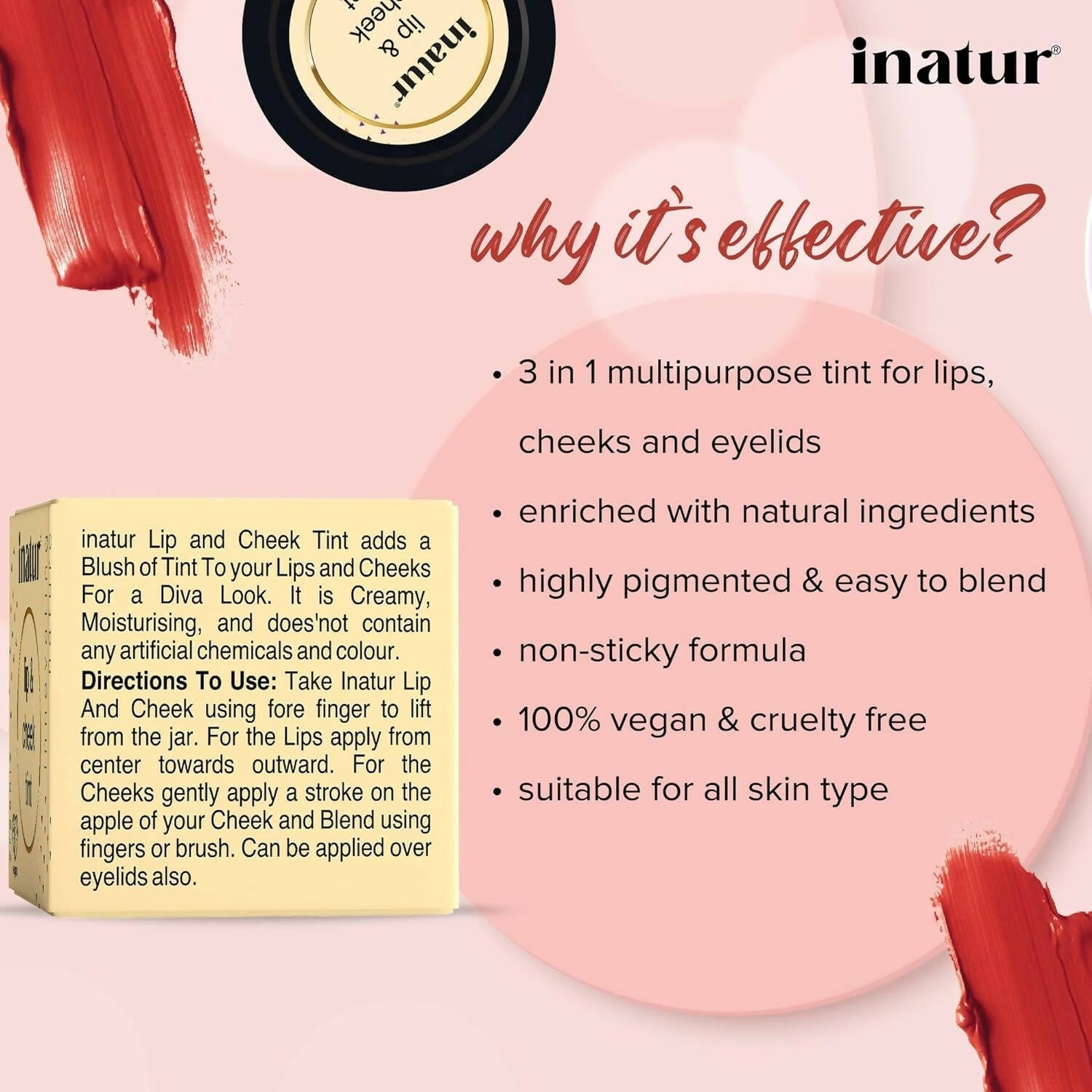 Inatur Lip and Cheek Tint Sunny Red 