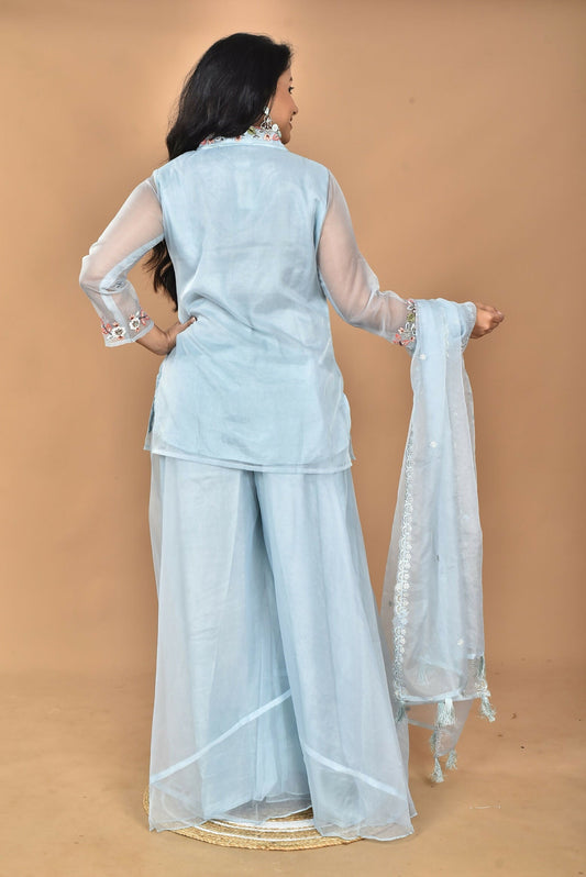 Morchari Women And Hand Embroidery Palazzo Set-Sky Blue 