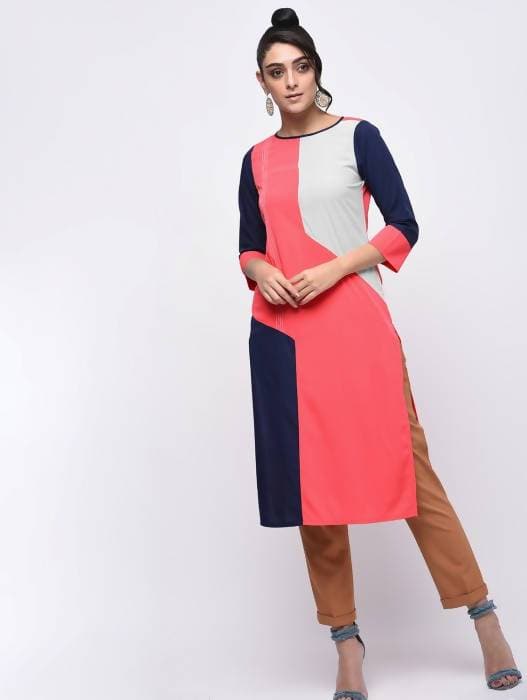 Aniyah Crepe Block Printed Multicolor Straight Kurta (AN-138K) | Grab2Buy
