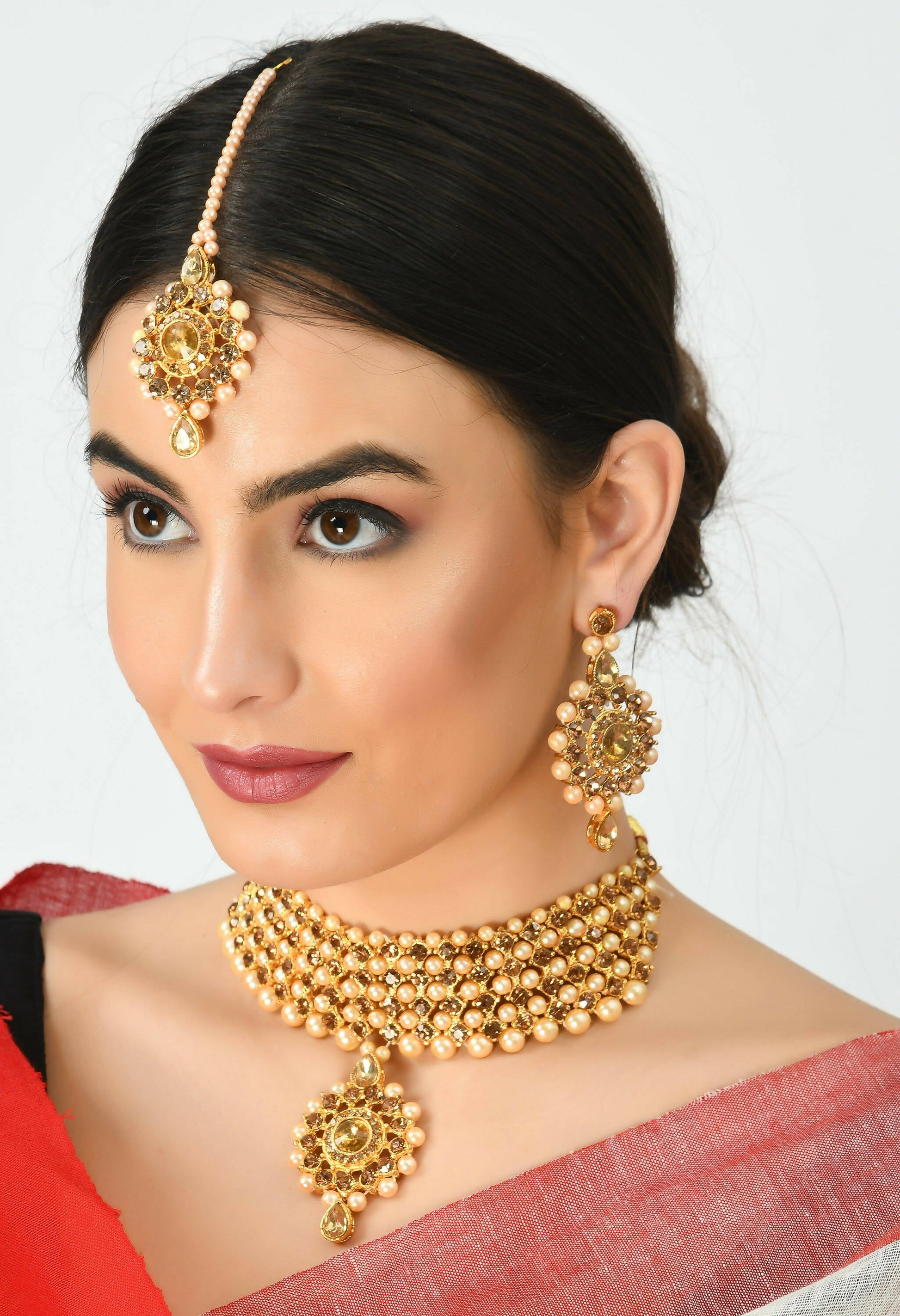 Mominos Fashion Johar Kamal Gold-Plated Brass Finish Kundan/Stone Choker For Women (Golden) - Grab2buy
