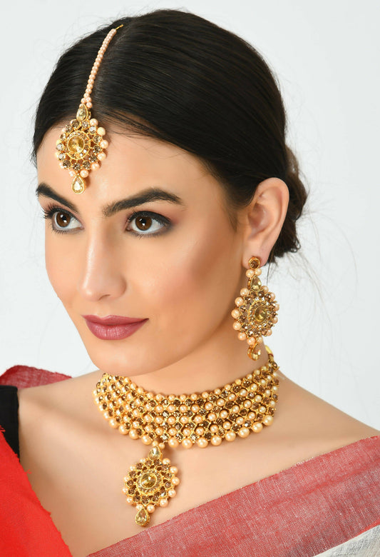 Mominos Fashion Johar Kamal Gold-Plated Brass Finish Kundan/Stone Choker For Women (Golden) - Grab2buy