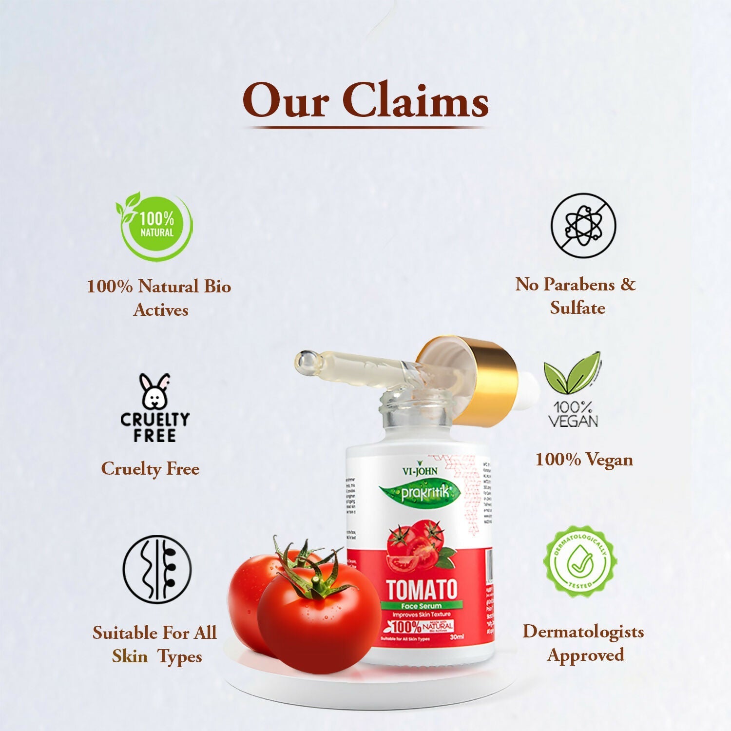VI-JOHN Prakritik Tomato Face Serum, Moisturizes & Hydrates, Made With 100% Natural Bio Actives  Grab2Buy VI-JOHN Grab2Buy